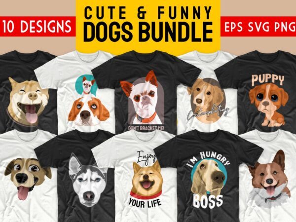 Dog bundle t-shirt designs SVG dogs bundles PNG. Cute animals t shirt designs vector