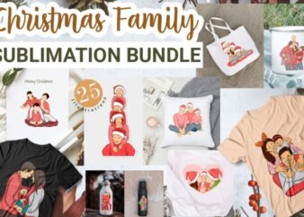 Christmas family illustrations sublimation bundle, Christmas dad, Christmas Mom, Baby, Happy family in Christmas t shirt vector file